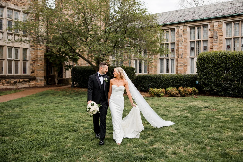 Bride and groom at an outdoor summer wedding ceremony in Nashville TN