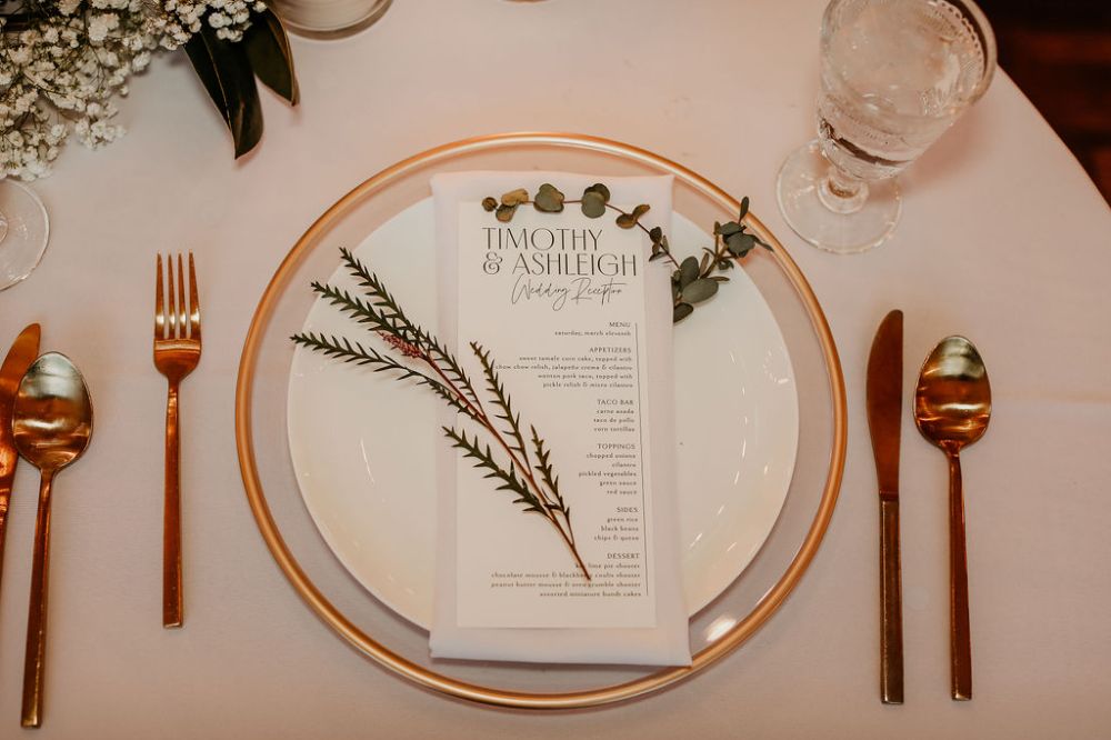 Table setting at a wedding at 14TENN in Nashville, Tennessee