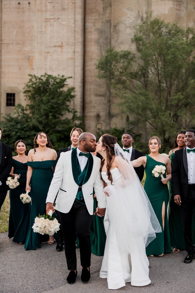 A groom and a bride kiss at a Nashville wedding