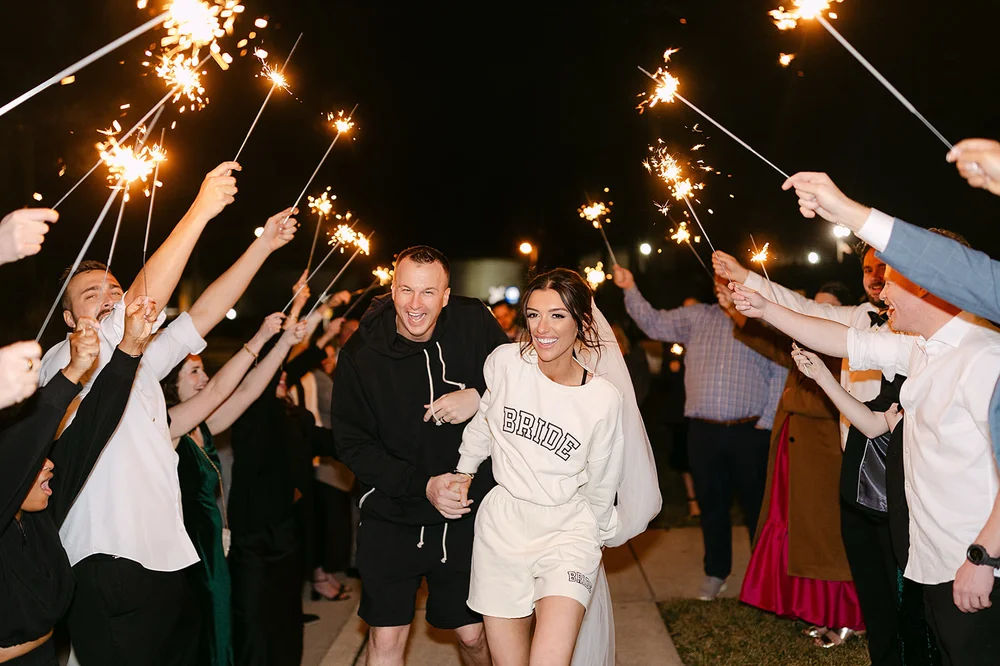Bride and groom in a sparkler exit at 14TENN in Nashville