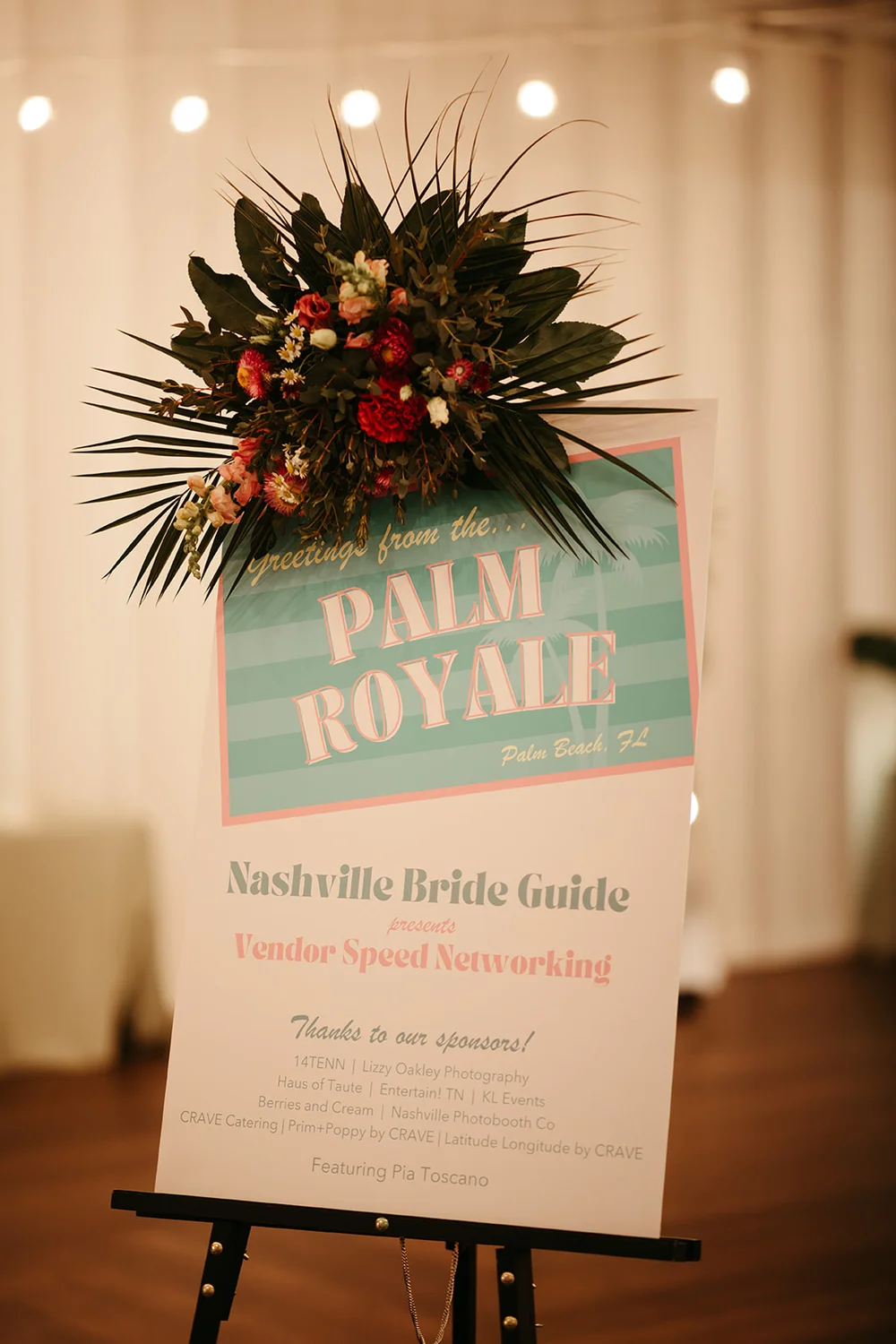 Welcome signage for a Nashville Bride Guide wedding industry networking event at 14TENN Nashville