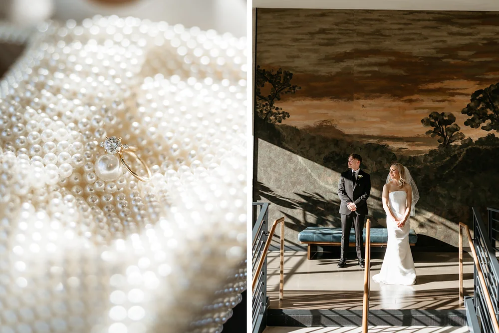 engagement ring pearls newly engaged couple