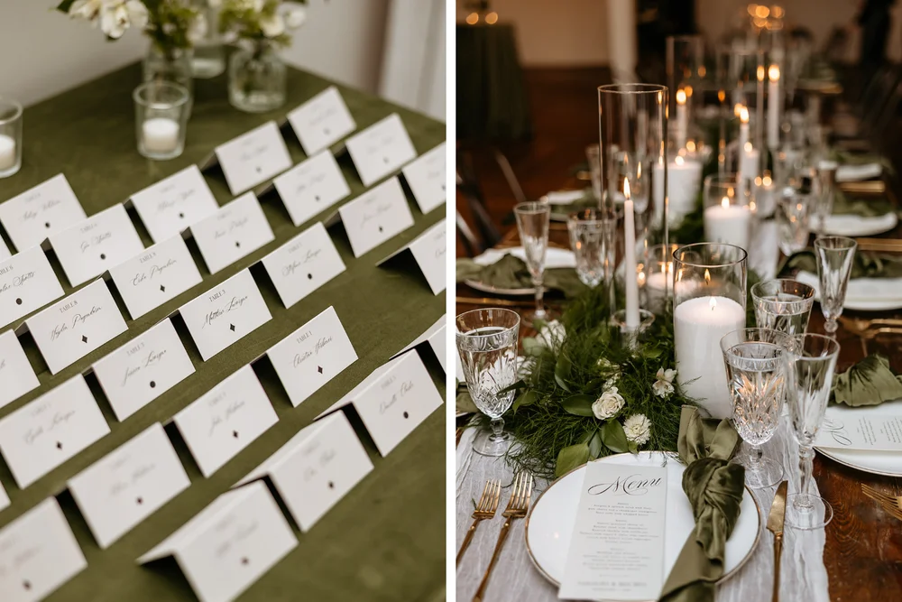 wedding escort cards and reception table decor